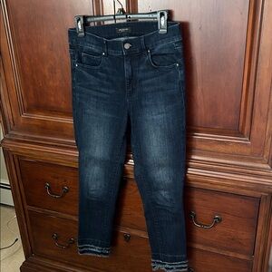 Ann Taylor Midnight Blue Cropped Skinny Jeans w/fringe bottom